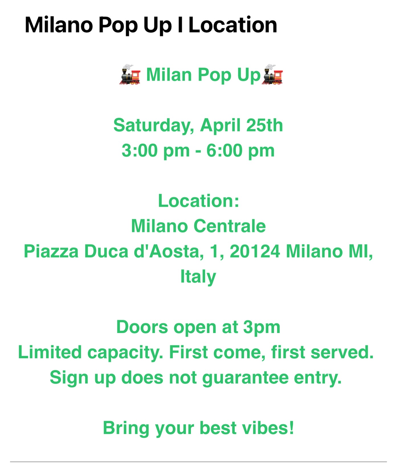 Milano Pop Up Location a Milano Centrale